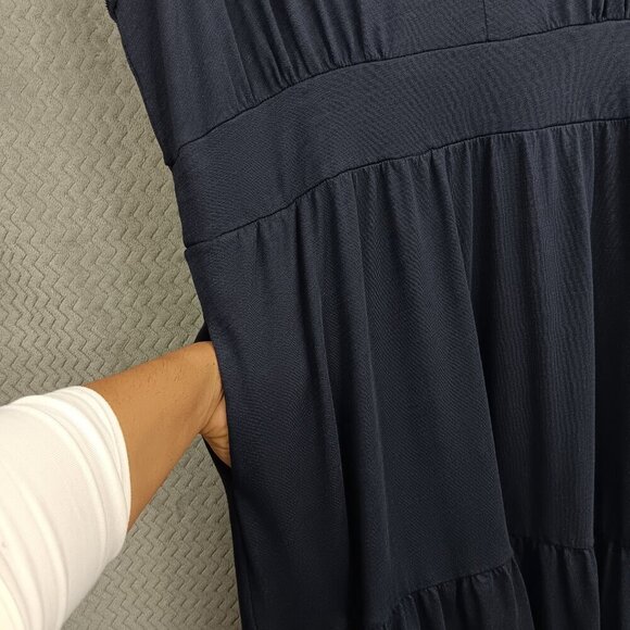 BODEN ELARA Tiered Jersey Women's Midi Dress Navy Blue V-neck Size 16-18R Casual - Picture 6 of 8